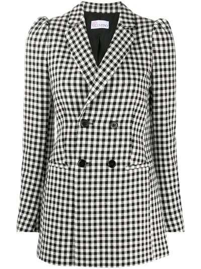 Red Valentino Check-pattern Double-breasted Blazer In Black,white