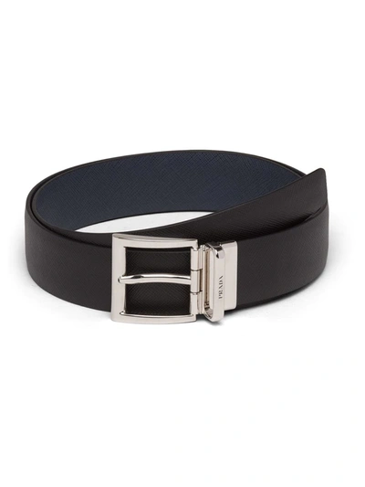 Prada Saffiano Leather Reversible Belt In Black2
