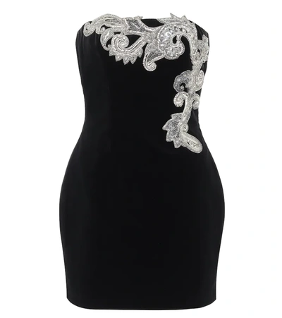 Balmain Crystal Paisley Embellished Strapless Minidress In Noir/ Argent