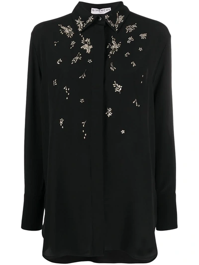 Givenchy Women's Crystal Embellished Silk Blouse In Black Silver