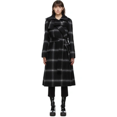 Stella Mccartney Check Double Breasted Wool Coat In Black Grey