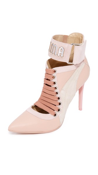 Puma Lace Up Cuffed Booties In Silver/pink | ModeSens