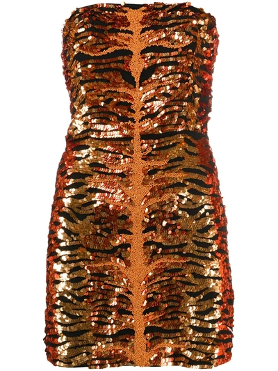 Retroféte Aurora Strapless Embellished Sequined Crepe Mini Dress In Orange Black