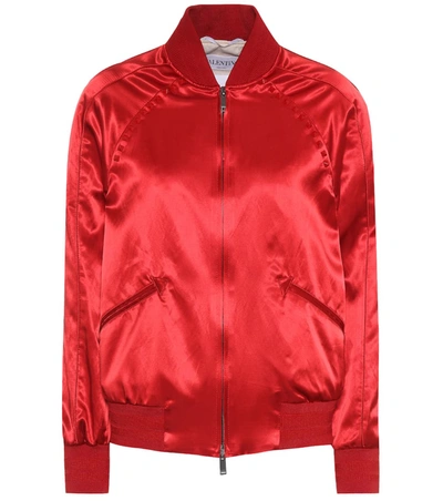 Valentino Satin Bomber Jacket In Red