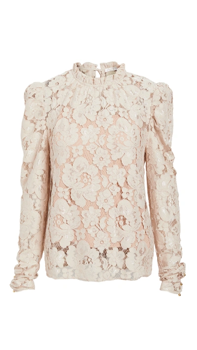 Wayf Emma Puff Sleeve Lace Top In Nude
