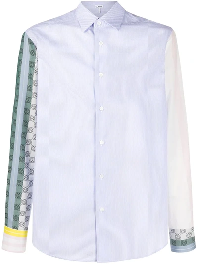 Loewe Men's Anagram Colorblock Sport Shirt W/ Striped Sleeves In Multicolor