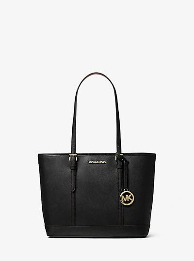 Michael Kors Jet Set Travel Small Saffiano Leather Top-zip Tote Bag In Black