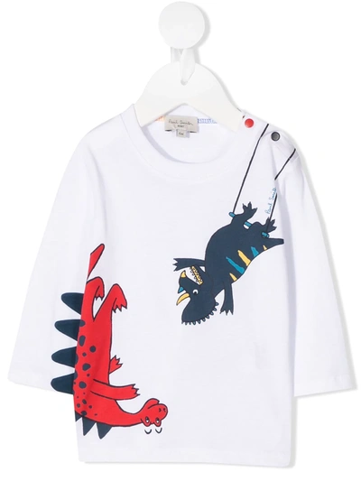 Paul Smith Junior Babies' Dino Print Cotton Jersey T-shirt In White