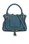 Chloé Marcie Medium Leather Satchel In Mirage Blue/brass