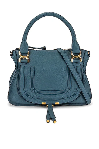 Chloé Marcie Medium Leather Satchel In Mirage Blue/brass