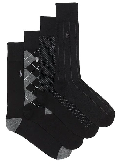 Polo Ralph Lauren Assorted Dress Socks 4-pack In Black