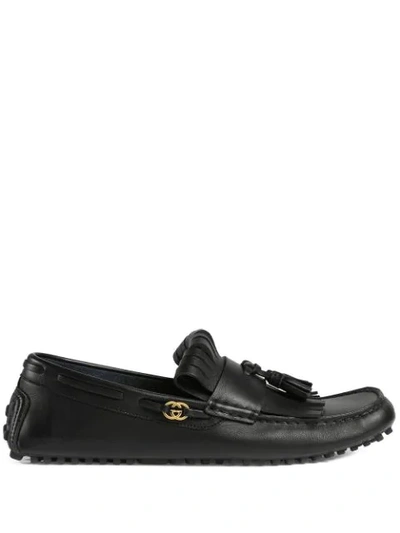 Gucci Black Tassel Driver Loafers