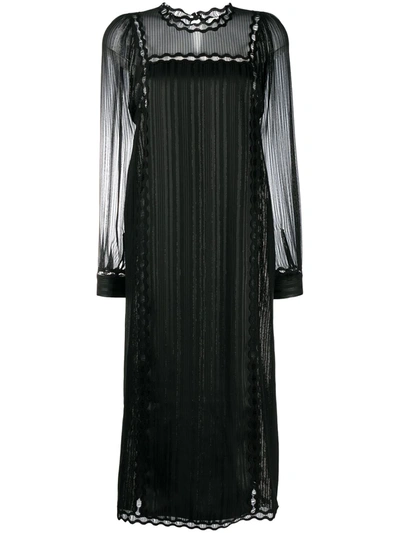 Ports 1961 Embroidered Shift Midi Dress In Black