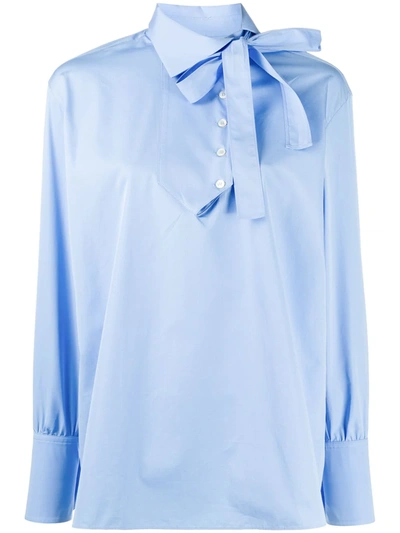 Ports 1961 Pussy Bow Cotton Blouse In Blue