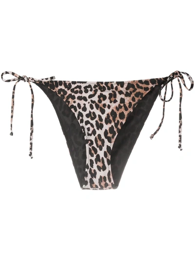 Ganni Leopard Print String Bikini Briefs In Neutrals