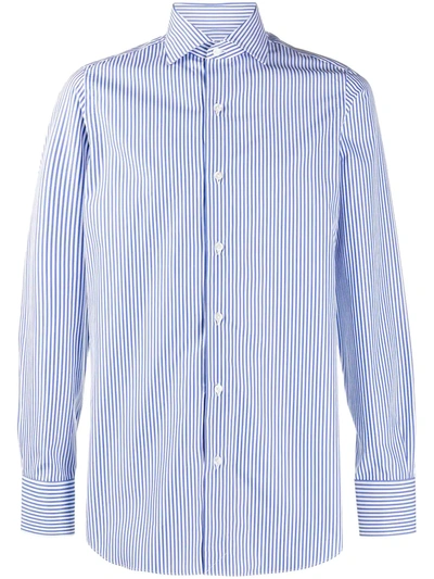 Finamore 1925 Napoli Long Sleeve Stripe Print Shirt In Blue