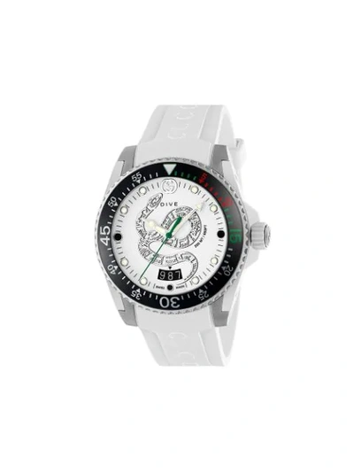 Gucci Dive腕表，40毫米 In White Rubber And Steel