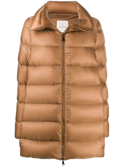 Moncler High Neck Padded Coat In Brown