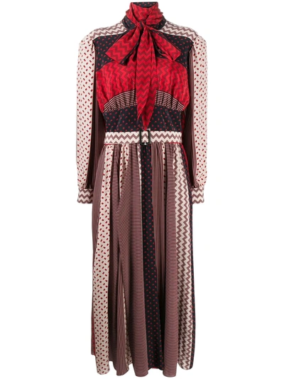 Ports 1961 Contrast-panel Silk Midi Dress In Red