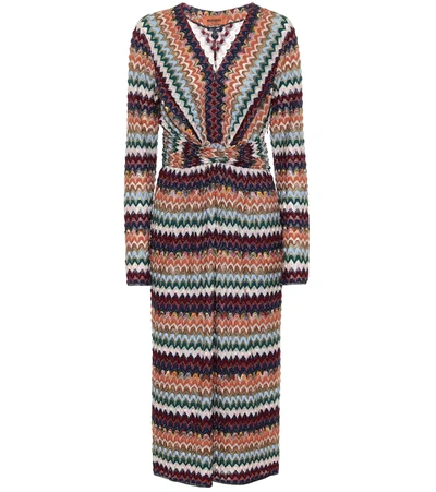Missoni Twist-front Metallic Crochet-knit Midi Dress In Merlot