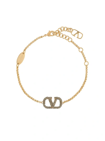 Valentino Garavani Vlogo Chain-link Bracelet In Oro/ Black Diamond