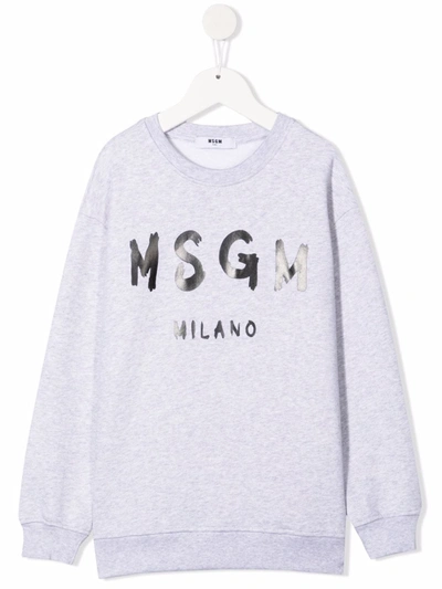 Msgm Teen Logo-print Cotton Sweatshirt In Grigio Melange Chiaro