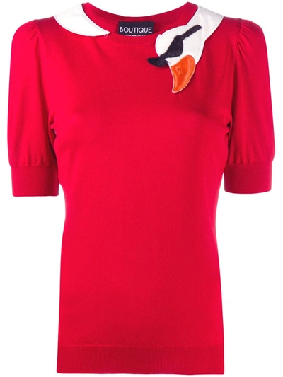 Boutique Moschino Swan Embroidered Top In Red