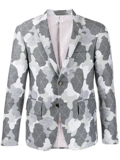 Thom Browne Camouflage Argyle Pattern Blazer In Grey