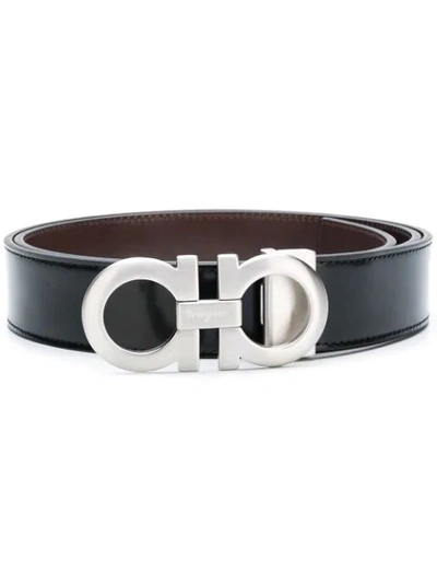 Ferragamo Double-sided Belt With Gancini Buckle In Black