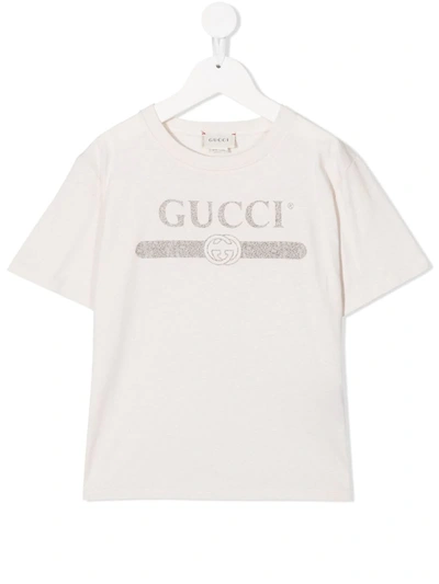 Gucci Kids' Faded Logo Print T-shirt In Bianco