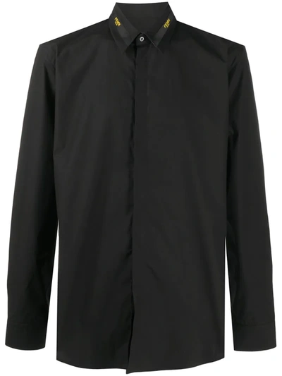 Fendi Logo-collar Long-sleeve Shirt In Black