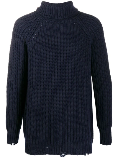 Avant Toi Distressed Roll Neck Jumper In Blue