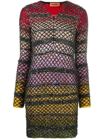 Missoni Sequin Embellished Open Knit Mesh Dress In Multicolour