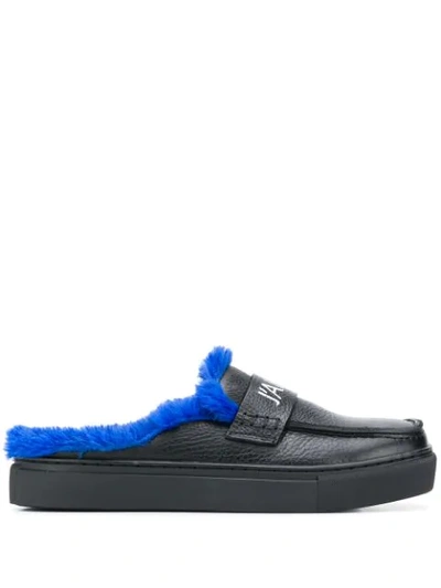 Joshua Sanders Fur-trimmed Mules In Black