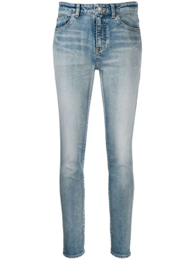 Saint Laurent Stretch Cotton Denim Skinny Jeans In Blue