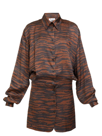 Attico Gigi Zebra-print Satin Mini Shirt Dress In Brown,black