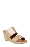 Andre Assous Amalia Strappy Espadrille Wedge Slide Sandal In Rose Gold Fabric