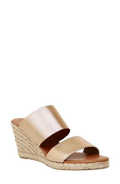 Andre Assous Amalia Strappy Espadrille Wedge Slide Sandal In Rose Gold Fabric