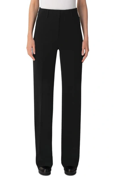 Akris Flore Double Face Stretch Wool Wide Leg Pants In Black