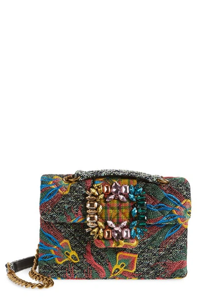 Kurt Geiger Mayfair Embroidered Tweed Crossbody Bag In Green Multi