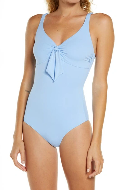 Melissa Odabash Lisbon Knotted Striped Stretch-piqué Swimsuit In White