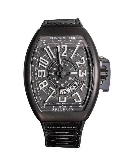 Franck Muller Vanguard Brushed Titanium, Leather & Rubber Strap Watch In Black