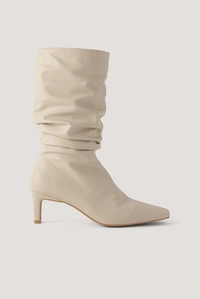 Na-kd Loose Extended Squared Toe Boots - Beige In Natural