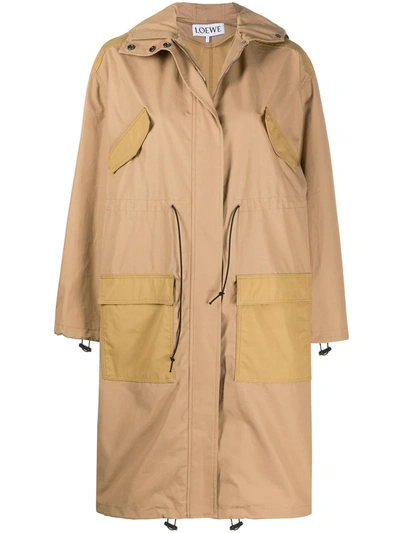 Loewe Two-tone Parka Coat In Neutrals