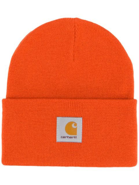 Carhartt Cable Knit Logo Beanie In Orange | ModeSens