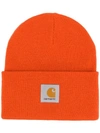 Carhartt Cable Knit Logo Beanie In Orange