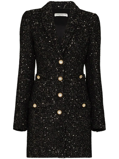Alessandra Rich Sequin Wool Blend Tweed Mini Dress In Black