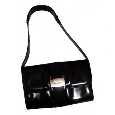 Pre-owned Ferragamo Patent Leather Mini Bag In Black