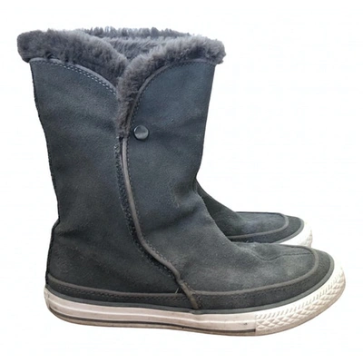 Pre-owned Converse Faux Fur Snow Boots In Grey