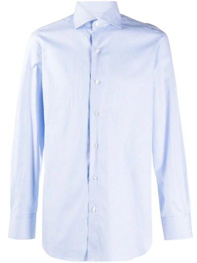 Finamore 1925 Napoli Long Sleeve Gingham Print Shirt In Blue